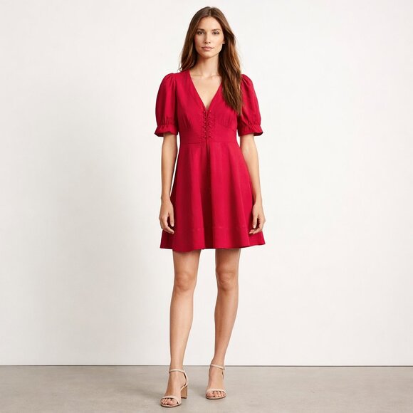 House of Harlow 1960 Dresses & Skirts - House of Harlow 1960 NEW Mini Flare Linen Blend Lacing Dress Size 4 Fuchsia